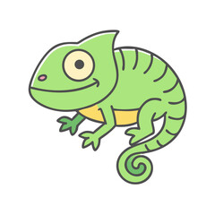 Obraz premium Friendly Cartoon Chameleon with a Big Smile and a Curled Tail