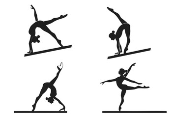 Diverse Gymnastics Poses Silhouette Collection.