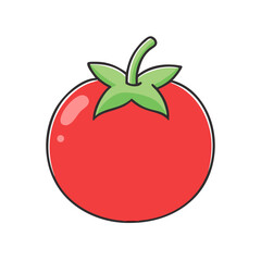 Illustration of a vibrant red tomato with green stem and leaves