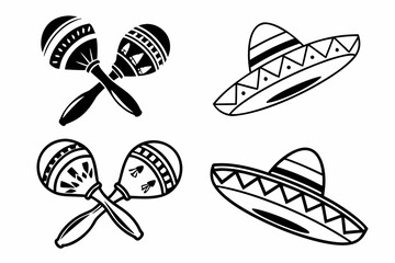 Festive Mexican Maracas and Sombrero Icons.