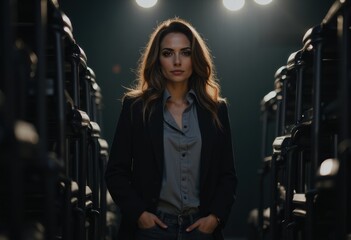 Venue changeover planner standing confidently by a cart of stackable chairs