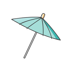 Cute Teal Cocktail Umbrella Icon with Rounded Edges on White Background