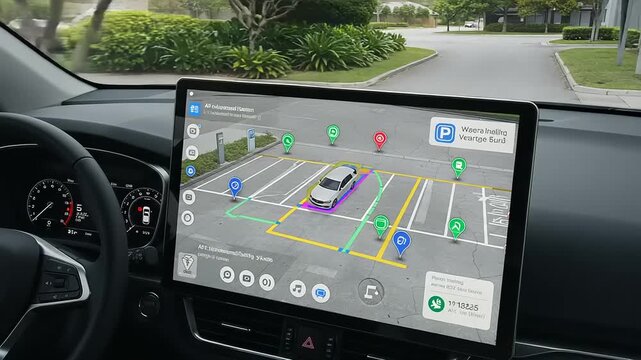 Car parking assistance display in urban area