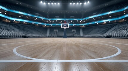 Basketball action in empty stadium with spotlight on backboard and floor for cine gigapixel standard