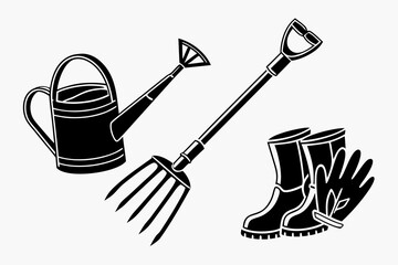 Garden Tools and Protective Gear Illustration.