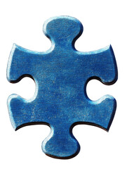 Obraz premium A blue textured puzzle piece with a rough surface- representing connection and problem-solving. Isolated on transparent background- png.