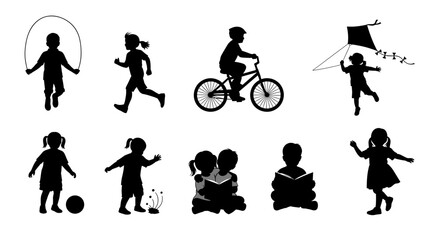Obraz premium Silhouette Collection of Children Playing and Learning Different Activities