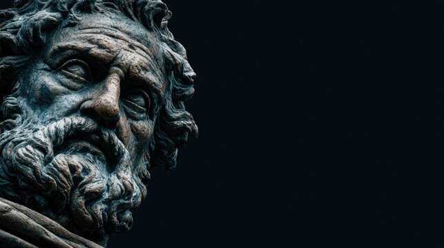 Ancient Greek Philosopher Marble Statue Close-Up - Powered by Adobe