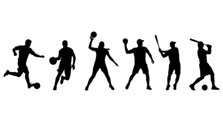 Dynamic silhouettes showcase diverse athletic activities and team sports action