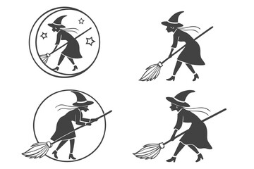 Silhouette of a Witch Flying on a Broomstick.