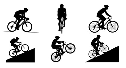 Obraz premium Cyclist Silhouettes Variety Showcasing Biking Styles and Positions