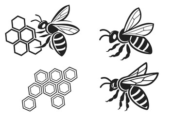 Stylized Bees and Honeycomb Illustrations 1.
