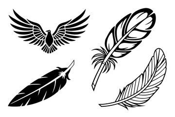 Stylized Eagle and Feathers Graphic Design Elements.