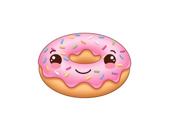 Adorable Pink Donut with Sprinkles Cartoon Illustration Delightful Sweet Treat Digital Art