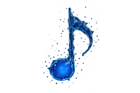 Blue water forming a music note with transparent background