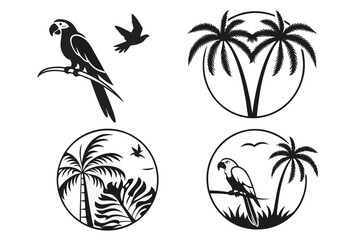 Tropical Parrot and Palm Tree Silhouettes.