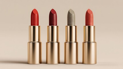Obraz premium Red lipstick on a white background with a shiny tube and makeup accessories