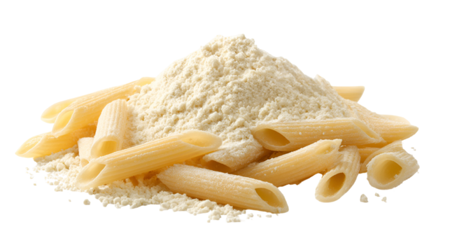 Penne pasta coated in flour a culinary image