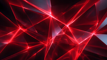 Abstract Red Geometric Pattern, Glowing Lines and Glass Fragments on Dark Background