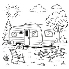 Camper trailer truck in the forest