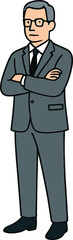 Confident businessman in formal suit standing with arms crossed, professional leader, corporate executive manager, modern illustration for business, success, leadership concept.