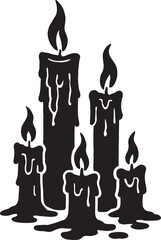 Group of dripping candles silhouette isolated on transparent background