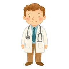 Fototapeta premium PNG Cartoon doctor with stethoscope smiling.