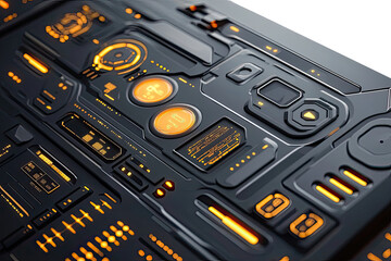 Futuristic control panel with glowing orange elements