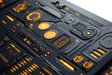 Futuristic control panel with glowing orange elements