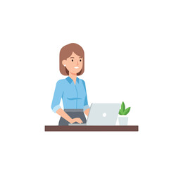 a female worker. female employee in front of a laptop. work that is working. a woman who is working in front of a laptop. design 2
