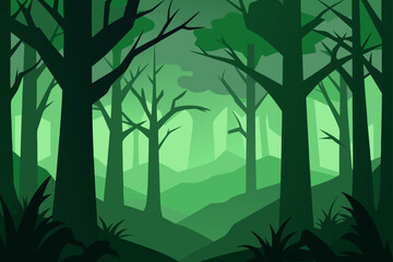 Obraz premium Green toned illustration of a dense tree forest