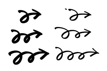 手描き風くるくる矢印セット — シンプルで装飾的な黒の方向アイコン素材
