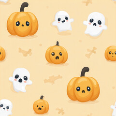 Naklejka premium Seamless halloween pattern with pumpkins ghosts and spooky elements for festive decor