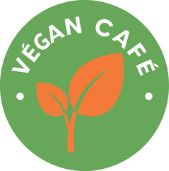 Vegan cafe circular logo with green leaf symbol for healthy food business branding vector