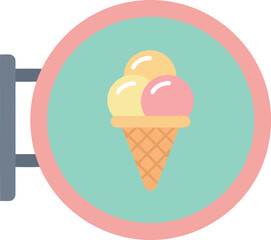 Retro ice cream parlor sign with swirled cones and pastel colors vector