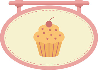 Sweet cupcake bakery sign with cherry topping vector illustration vector