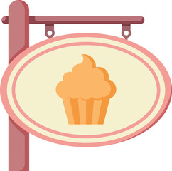 Sweet bakery sign with cupcake icon and rustic wooden post vector