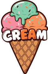 Vibrant trio ice cream cone word art delicious summer treat vector