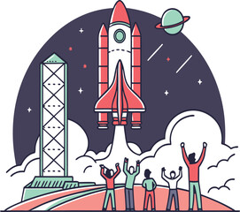 Creative Startup Rocket Launch Illustration
