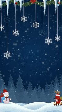 Pixel Art Christmas Snowfall Animation Background With Icicles And Garland