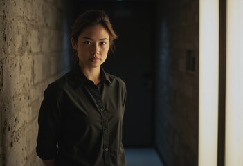 Corridor supervisor standing by a hallway light panel, creating a dramatic atmosphere