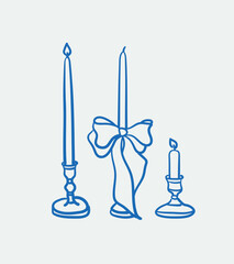 Hand-drawn candles. Line art, ink, minimalist style. Vector illustration. Winter holidays collection.