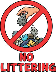 No littering symbol with hand dropping trash into bin environmental protection vector
