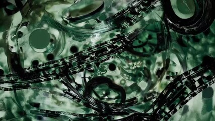 Green-colored grunge background featuring circular patterns and tire track marks - Powered by Adobe