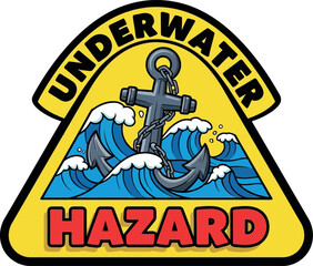 Underwater hazard anchor nautical warning sign ocean waves danger symbol vector