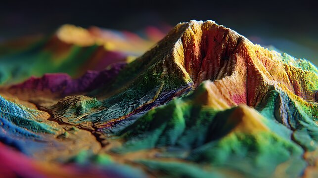 Abstract Topographic Landscape with Vibrant Colors and Textured Surface High Detail and Artistic Rendering Style