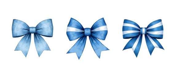 Three hand-painted blue bows, perfect for adding a touch of elegance to your designs.
