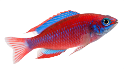 Red and blue fish swimming gracefully on a clean background PNG. AI GENERATED.
