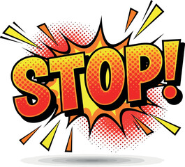 Obraz premium Retro comic book style stop word pop art explosion isolated vector graphic vector