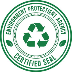 Eco certified seal with recycling symbol green environment protection agency label vector